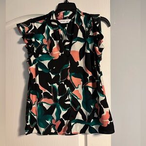 Nine West Black and Green Floral Blouse